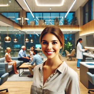 A Medical Office Manager in California in an office setting