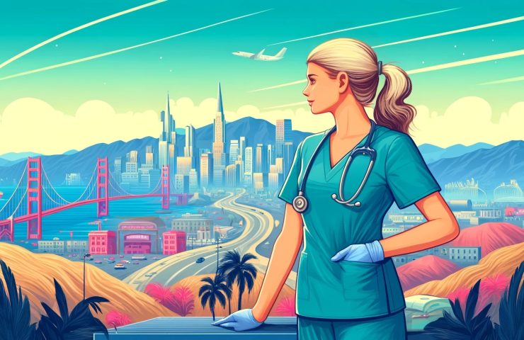 A medical assistant stands against the backdrop of a scenic California landscape, symbolizing the flexibility and pivotal role travel medical assistants play in the state's diverse healthcare settings.